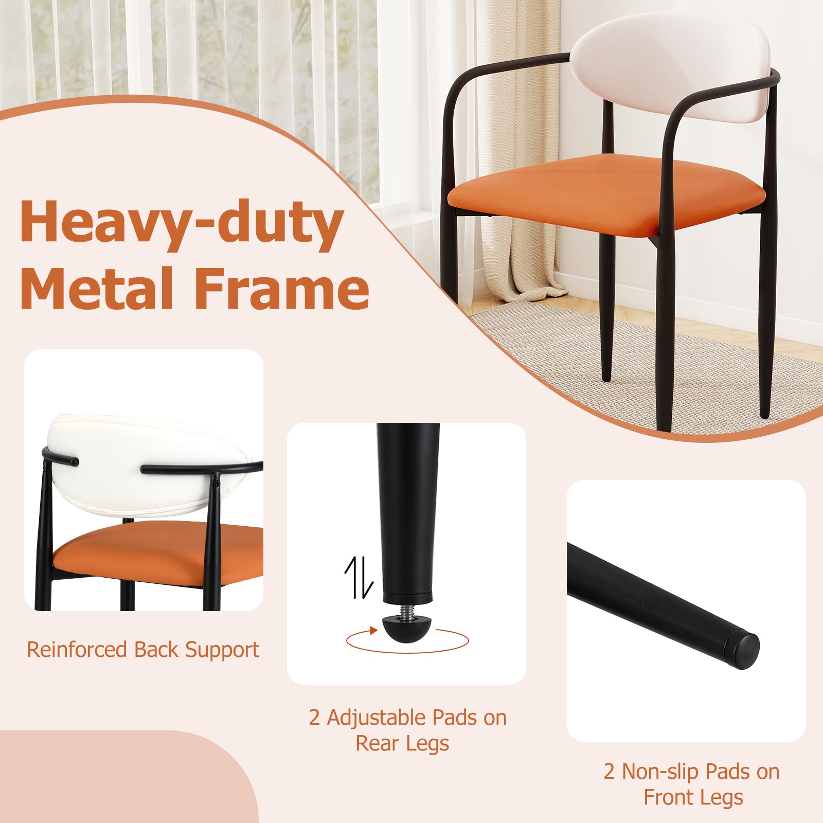 Modern Dining Chairs Set of 2 with Padded Seat and Curved Back, Orange Dining Chairs at Gallery Canada