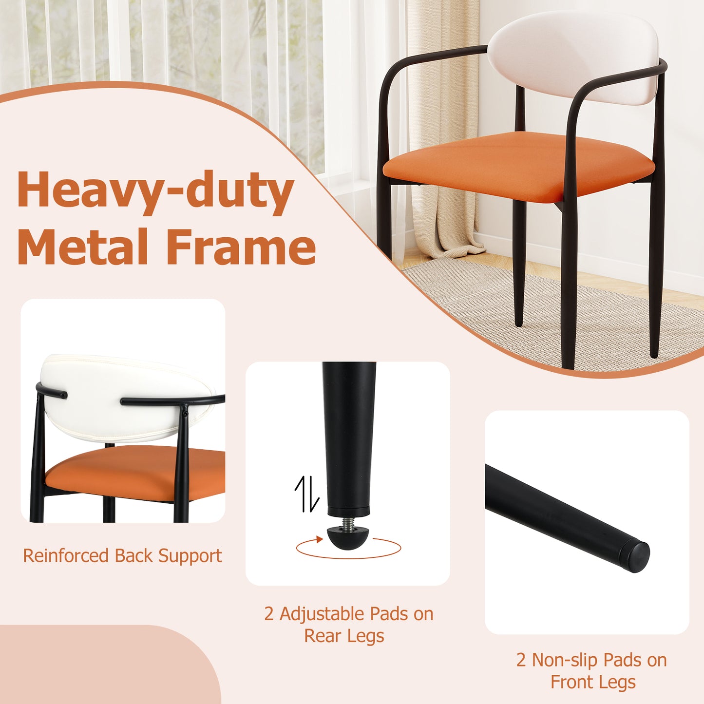 Modern Dining Chairs Set of 2 with Padded Seat and Curved Back, Orange Dining Chairs at Gallery Canada