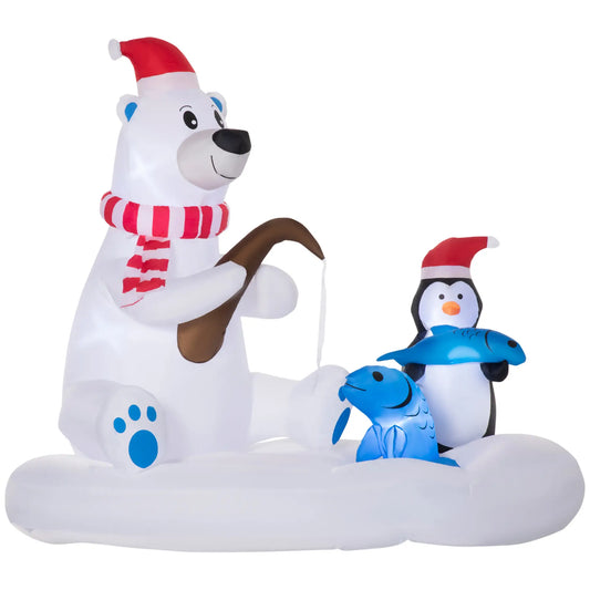 6ft Inflatable Polar Bear, Penguin with Santa Hat, LED Yard Display