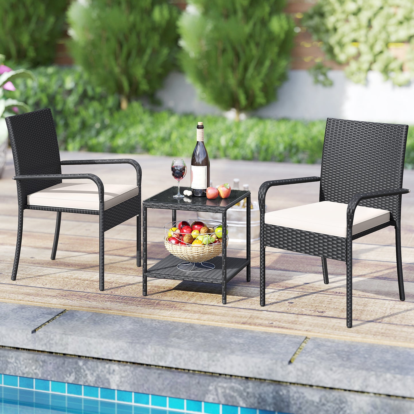 3 Piece Patio Furniture Set with Seat Cushions and Tempered Glass , White Patio Conversation Sets at Gallery Canada