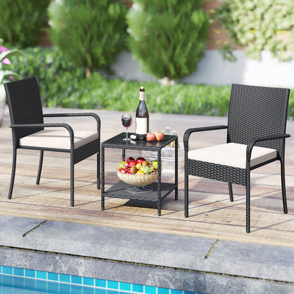 3 Piece Patio Furniture Set with Seat Cushions and Tempered Glass , White Patio Conversation Sets at Gallery Canada