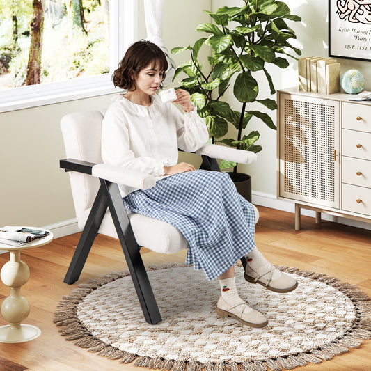 Oversized Accent Chair with Metal Frame and Armrests, Beige Accent Chairs Beige at Gallery Canada
