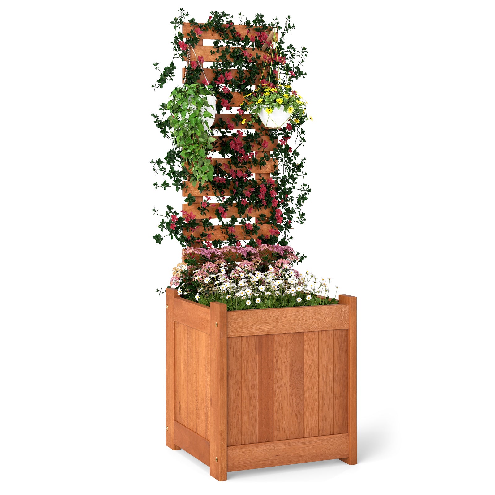 Outdoor Wooden Raised Garden Bed with Trellis, Natural Raised Garden Beds Natural at Gallery Canada