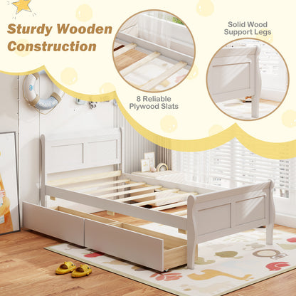 Twin Size Sleigh Bed with 2 Storage Drawers Wood Platform Bed Frame, White Simple Bed Frame at Gallery Canada
