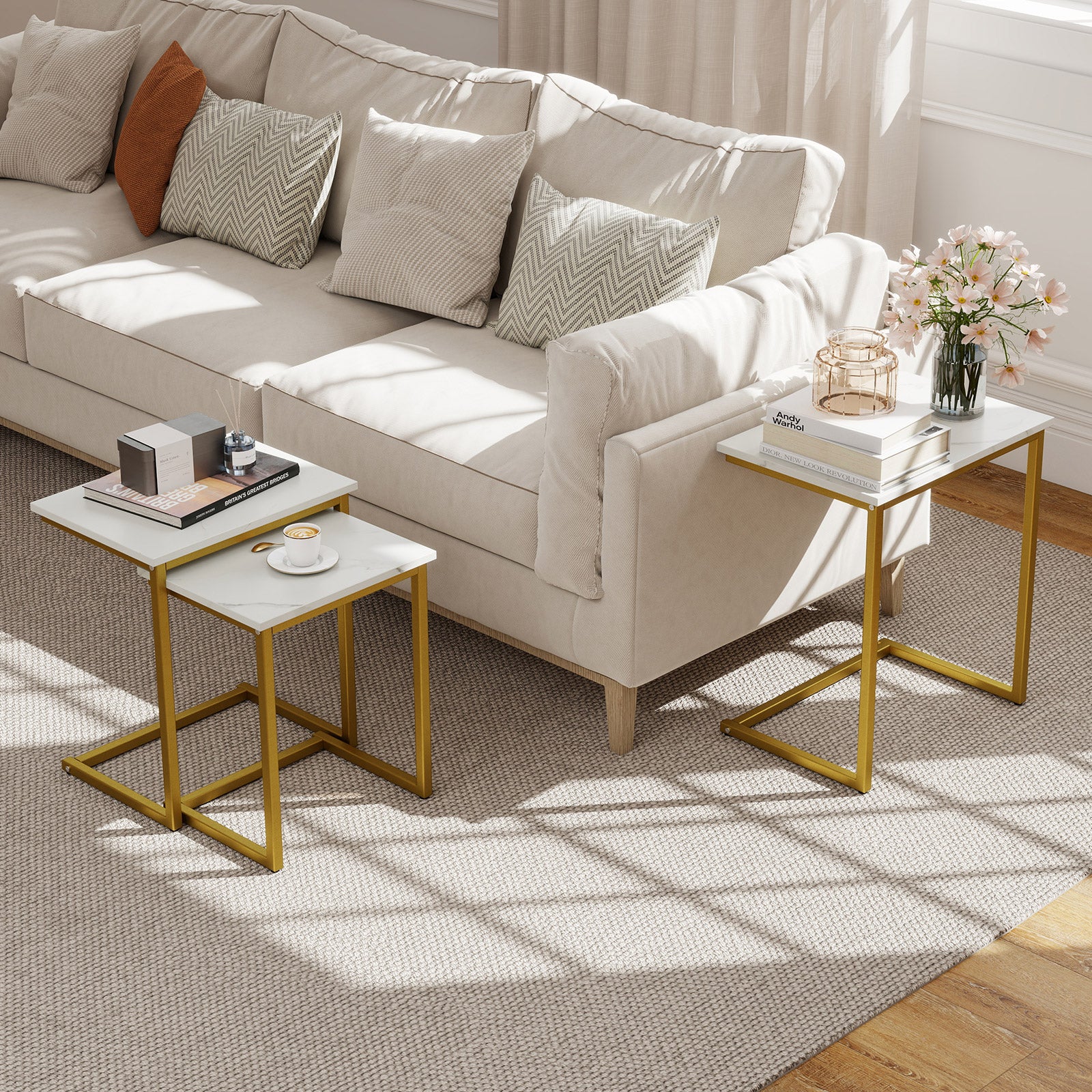 3 Pieces Multifunctional Coffee End Table Set, White Living Room at Gallery Canada
