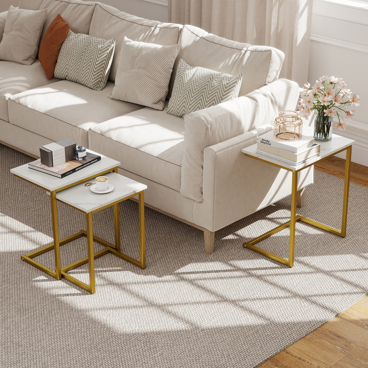 3 Pieces Multifunctional Coffee End Table Set, White Living Room at Gallery Canada