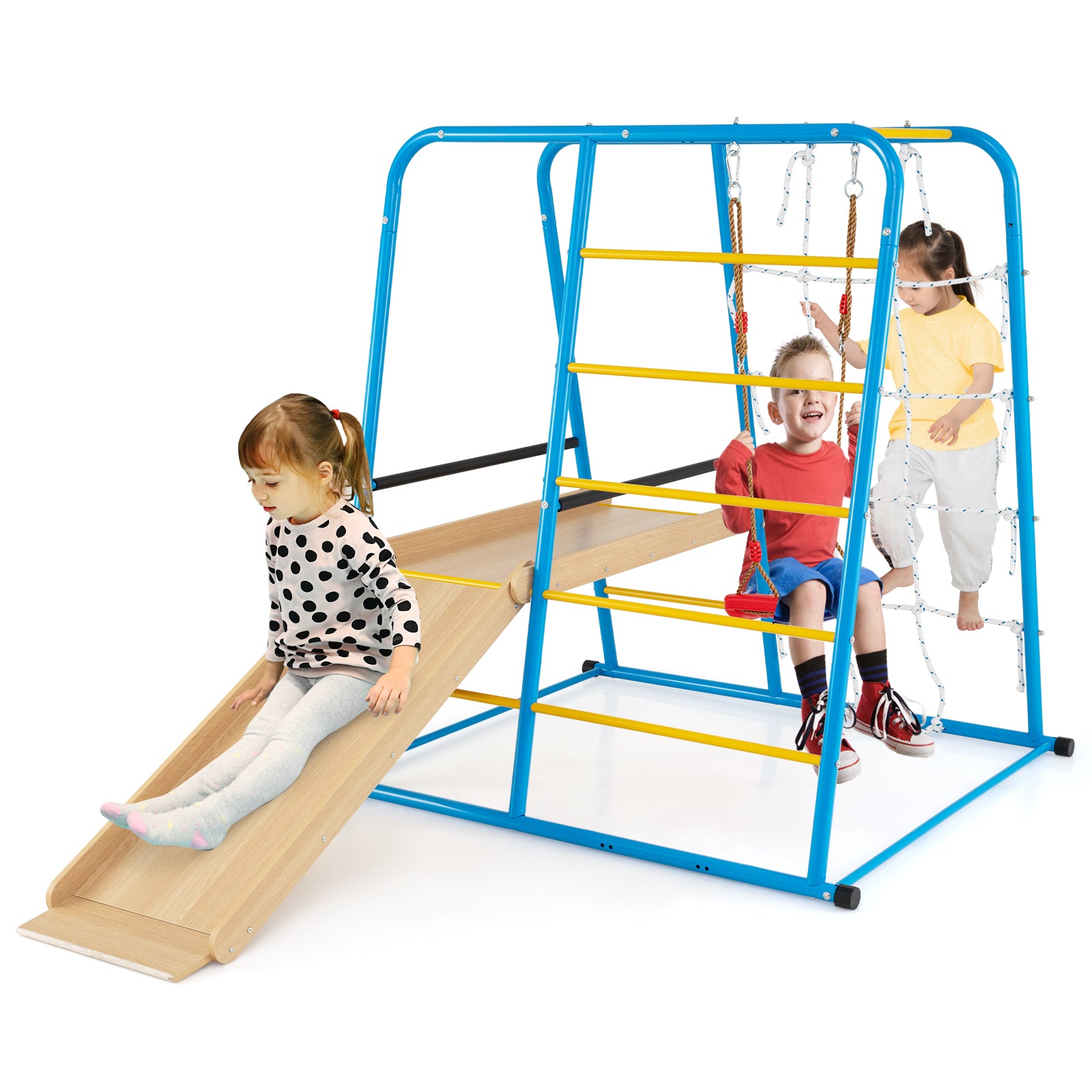 6-in-1 Indoor Jungle Gym with Slide for Boys and Girls 3+ Years Old, Blue Climbers & Slides at Gallery Canada