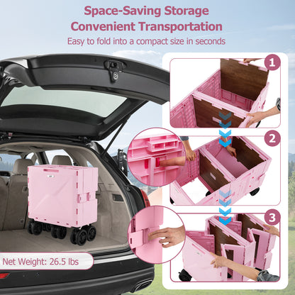 Large Foldable Utility Cart with 2-Tier Storage Crates and Telescoping Handle, Pink Camping Furniture at Gallery Canada