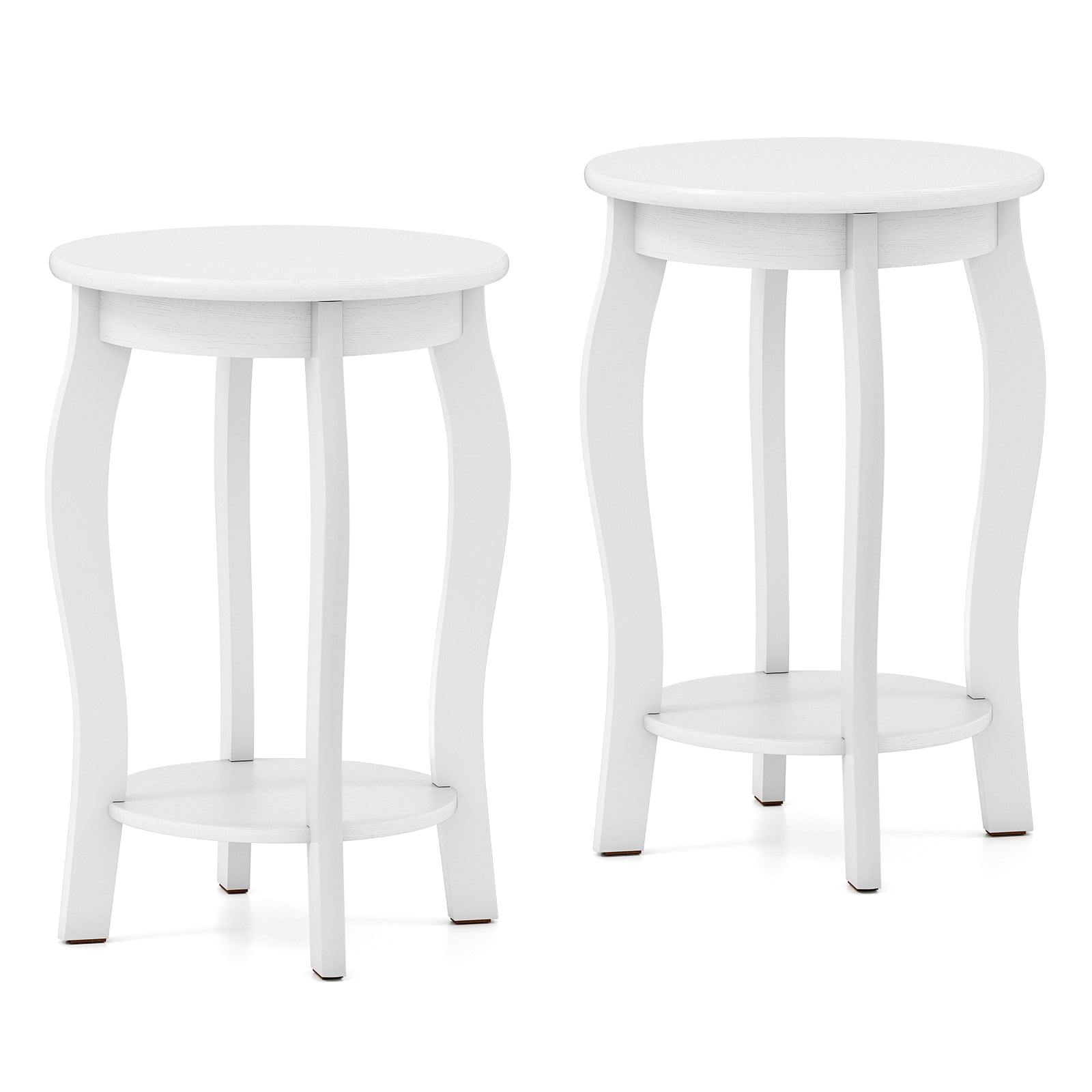 Set of 2 15 Inch 2-Tier Round End Table with Storage Shelf, White End & Side Tables at Gallery Canada