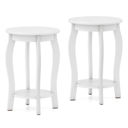 Set of 2 15 Inch 2-Tier Round End Table with Storage Shelf, White End & Side Tables at Gallery Canada
