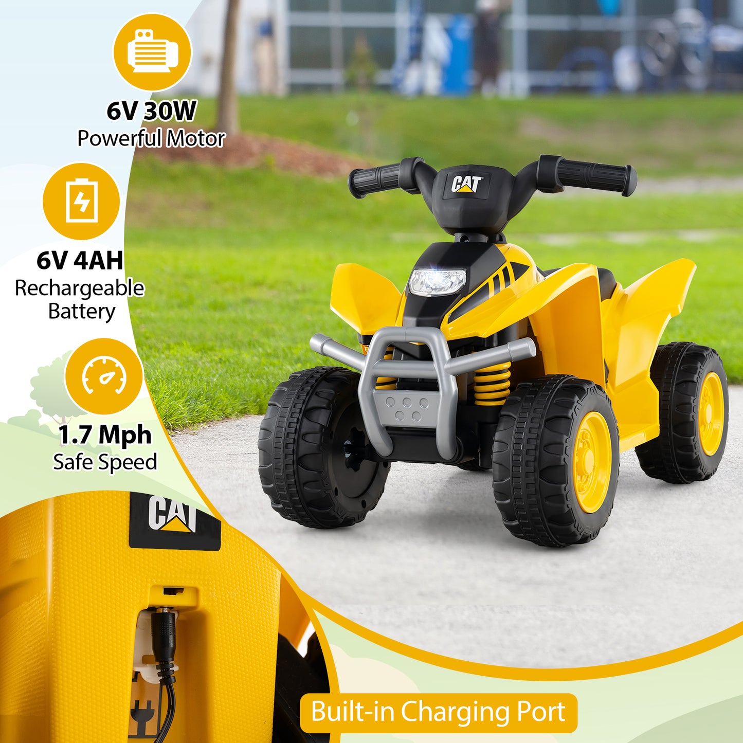 6V Kids Ride on ATV CAT-Licensed with Horn Sound for 18-36 Months Old, Yellow Powered Ride On Toys at Gallery Canada