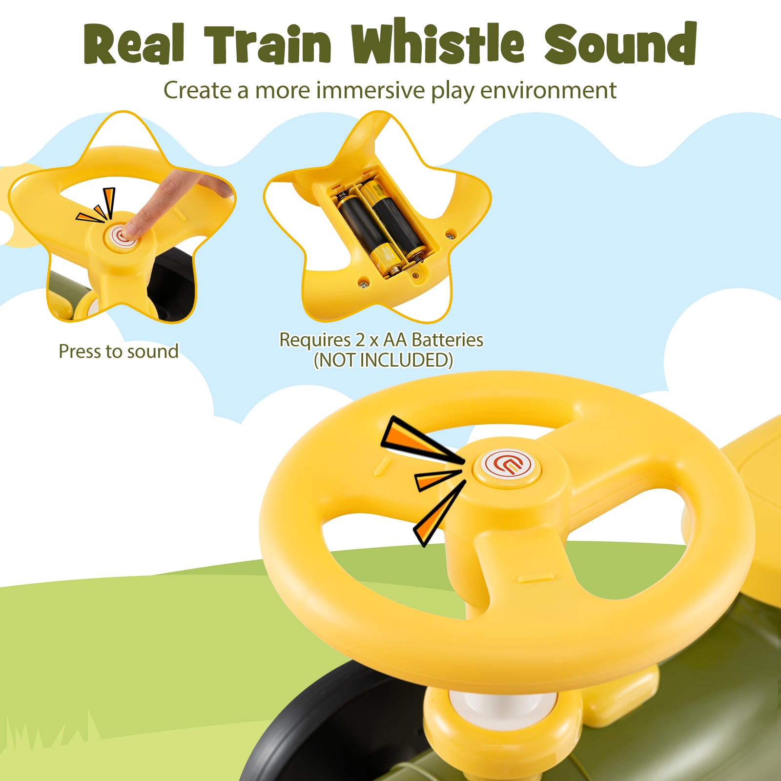 Ride on Toy with Steering Wheel and Train Whistle Sound Button, Green Push & Pedal Ride On Toys at Gallery Canada