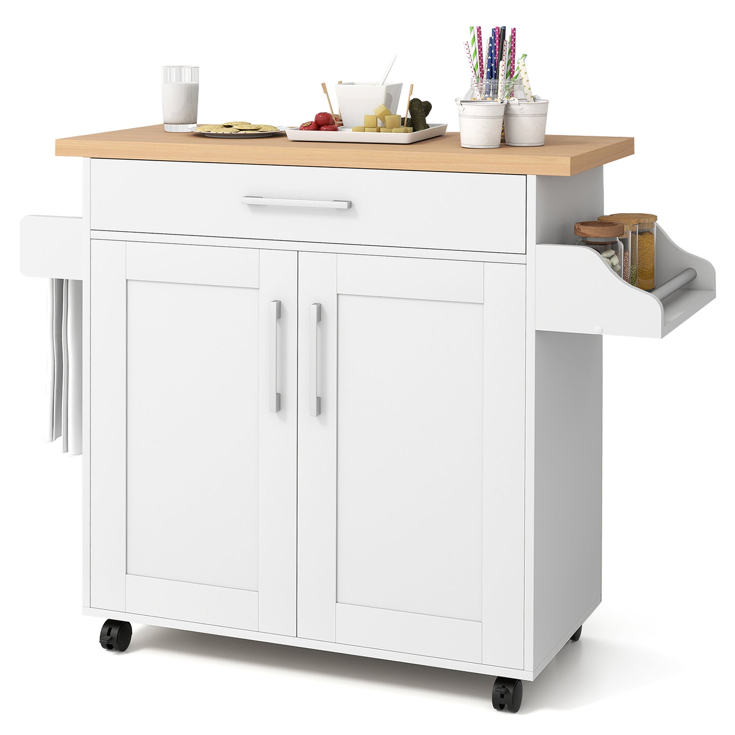 Rolling Kitchen Island Cart with Towel and Spice Rack, White Kitchen Islands & Carts at Gallery Canada