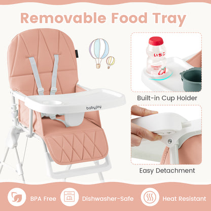 Easy Clean Compact Highchair with Removable Adjustable Tray and PU Seat Cushion, Pink Nursery Furniture at Gallery Canada