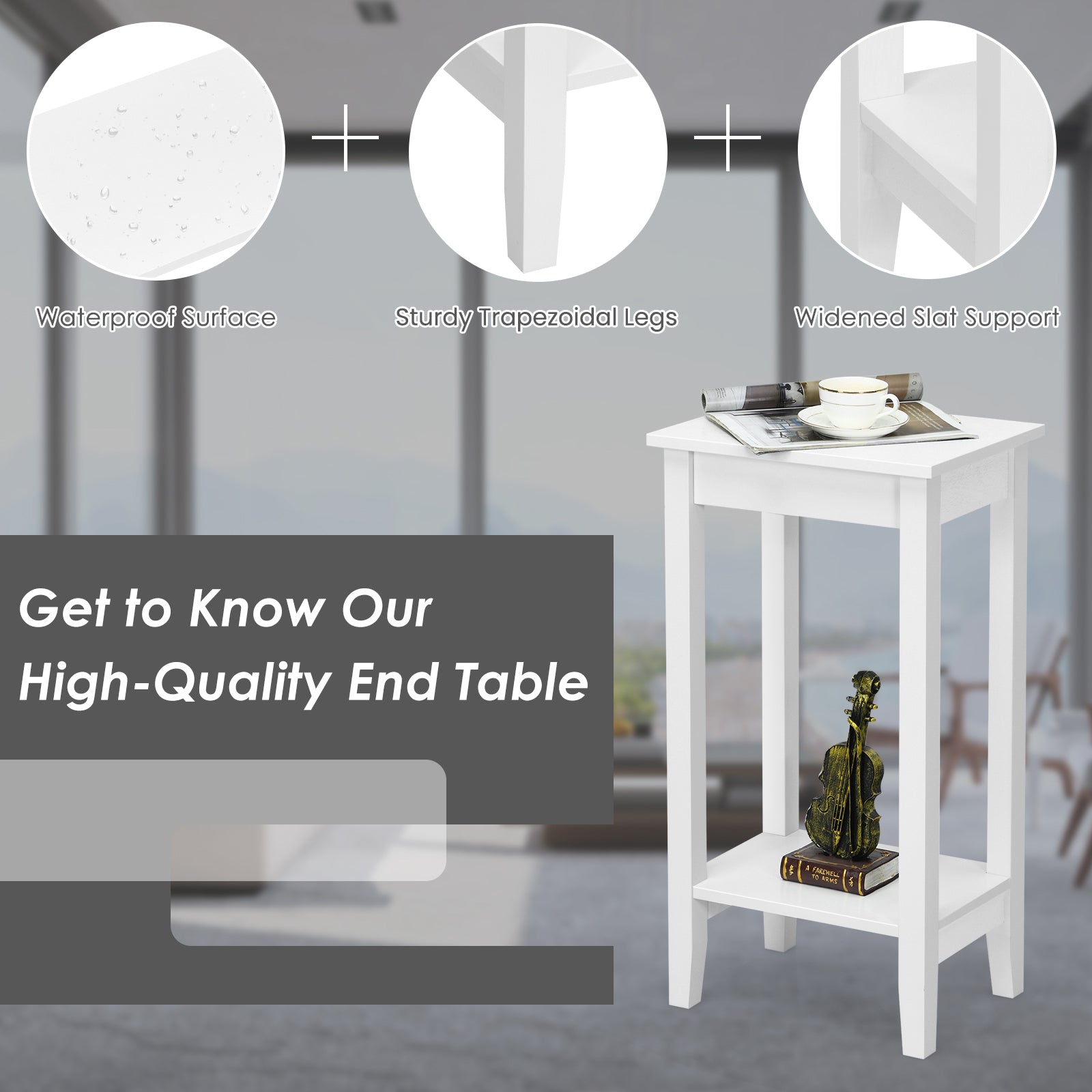 Set of 2 Versatile 2-Tier End Table with Storage Shelf, White End & Side Tables at Gallery Canada