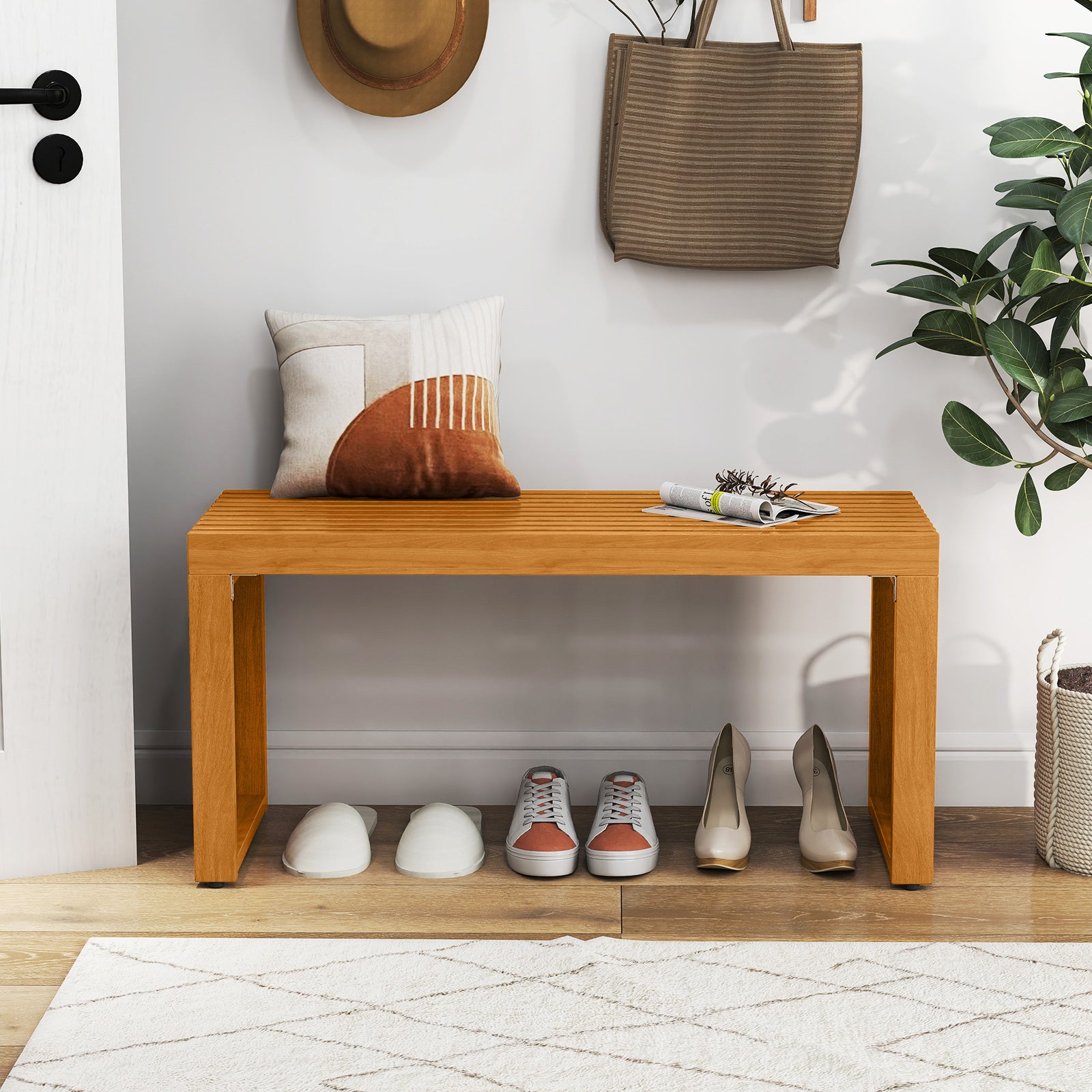 36 Inch Patio Bench All-Slat Acacia Wood Loveseat Outdoor Benches at Gallery Canada