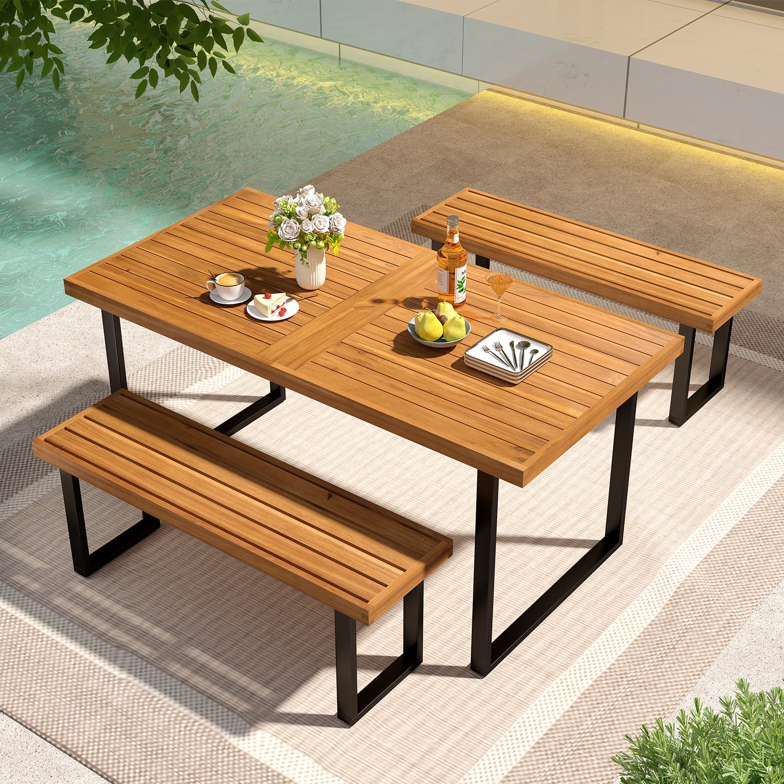 Acacia Wood Dining Table for 6 People Wooden Rectangular Table Patio Dining Tables at Gallery Canada