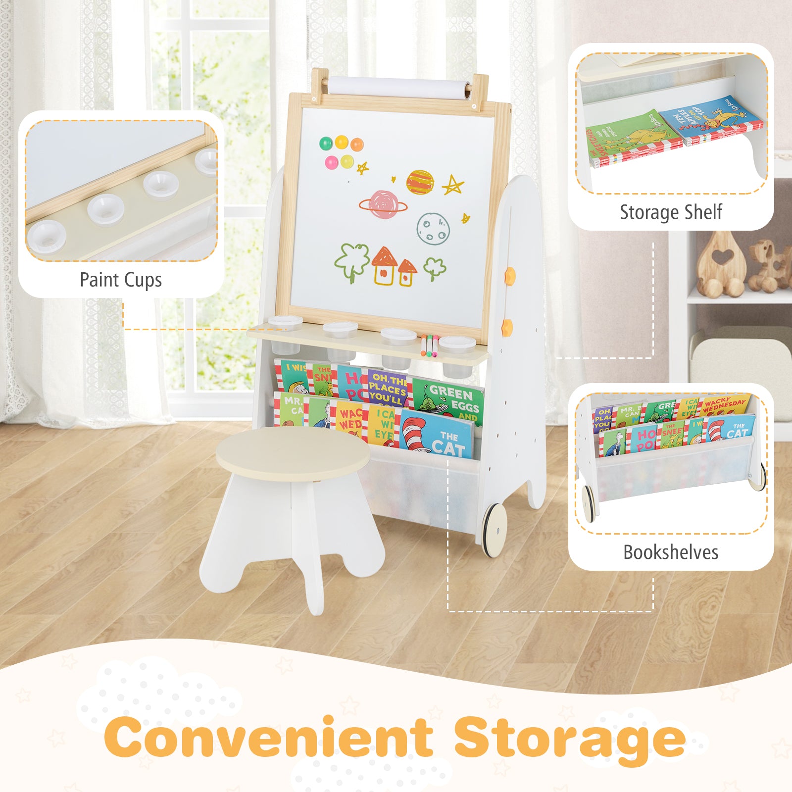 4-in-1 Toddler Activity Table Set with Magnetic Whiteboard and Chalk Board, Natural Art Easels at Gallery Canada