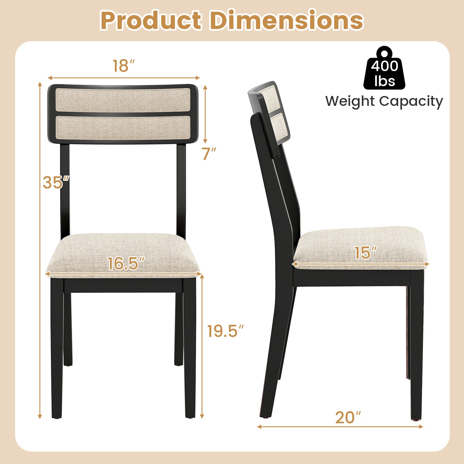Modern Dining Chairs Set of 2 with Tilt Backrest for Dining Room, Black Dining Chairs at Gallery Canada