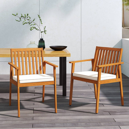 2 Pieces Patio Dining Chairs Outdoor Acacia Wood Chairs with Removable Padded Cushion, Natural