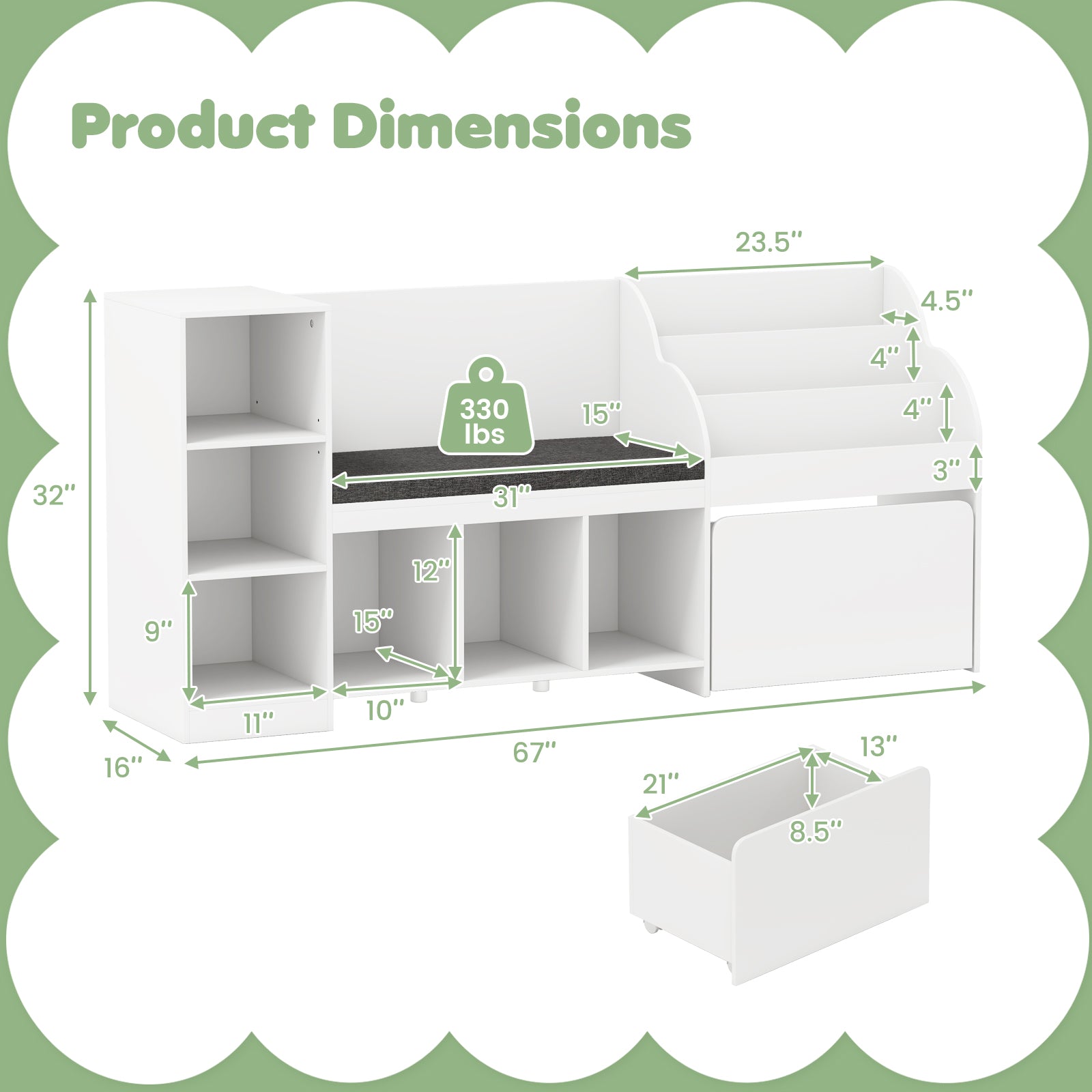 Kids Bookcase with Reading Nook 4-in-1 Standing Toy Organizer, White Kids Storage at Gallery Canada