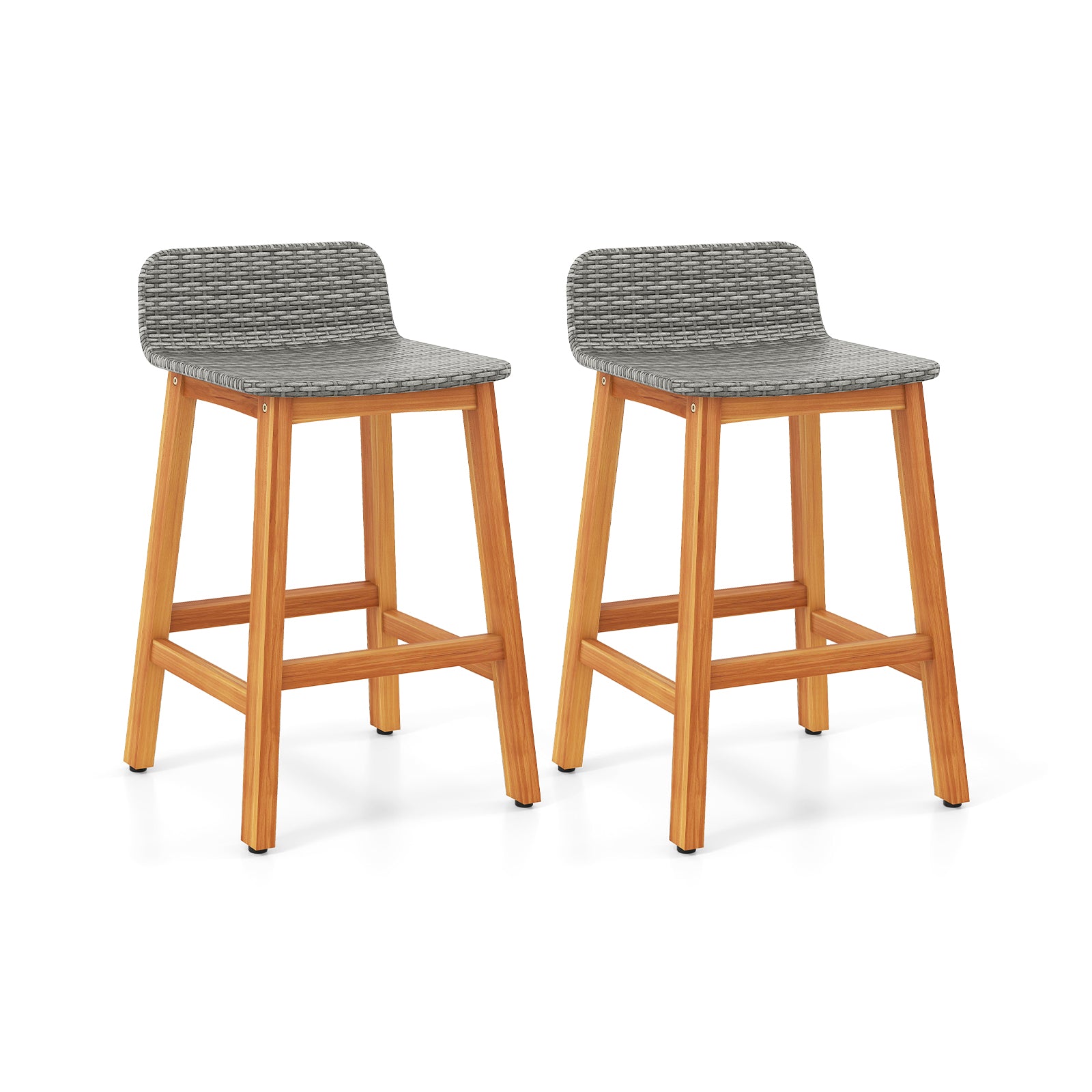Solid Acacia Wood Bar Stools Set of 2 with Backrests and Footrests for Porch, Gray Patio Bar Furniture Gray at Gallery Canada