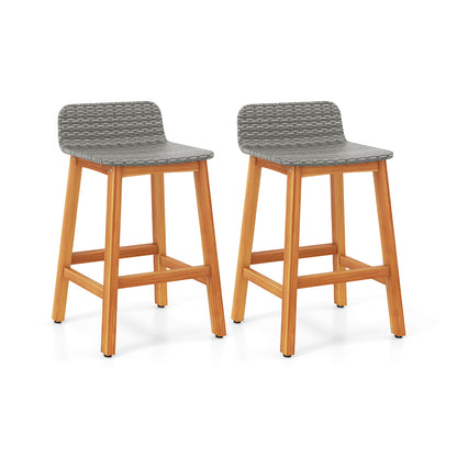 Solid Acacia Wood Bar Stools Set of 2 with Backrests and Footrests for Porch, Gray Patio Bar Furniture Gray at Gallery Canada