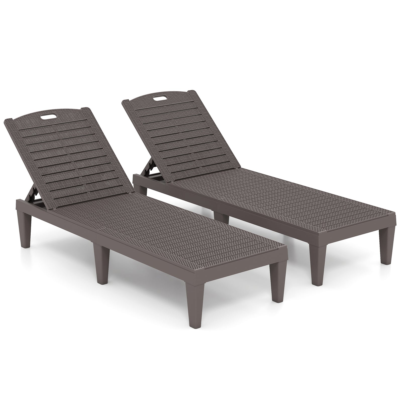 Outdoor PP Chaise Lounge Chairs Set of 2 with 4-Position Adjustable Backrests, Coffee Outdoor Chaise Lounges Coffee at Gallery Canada
