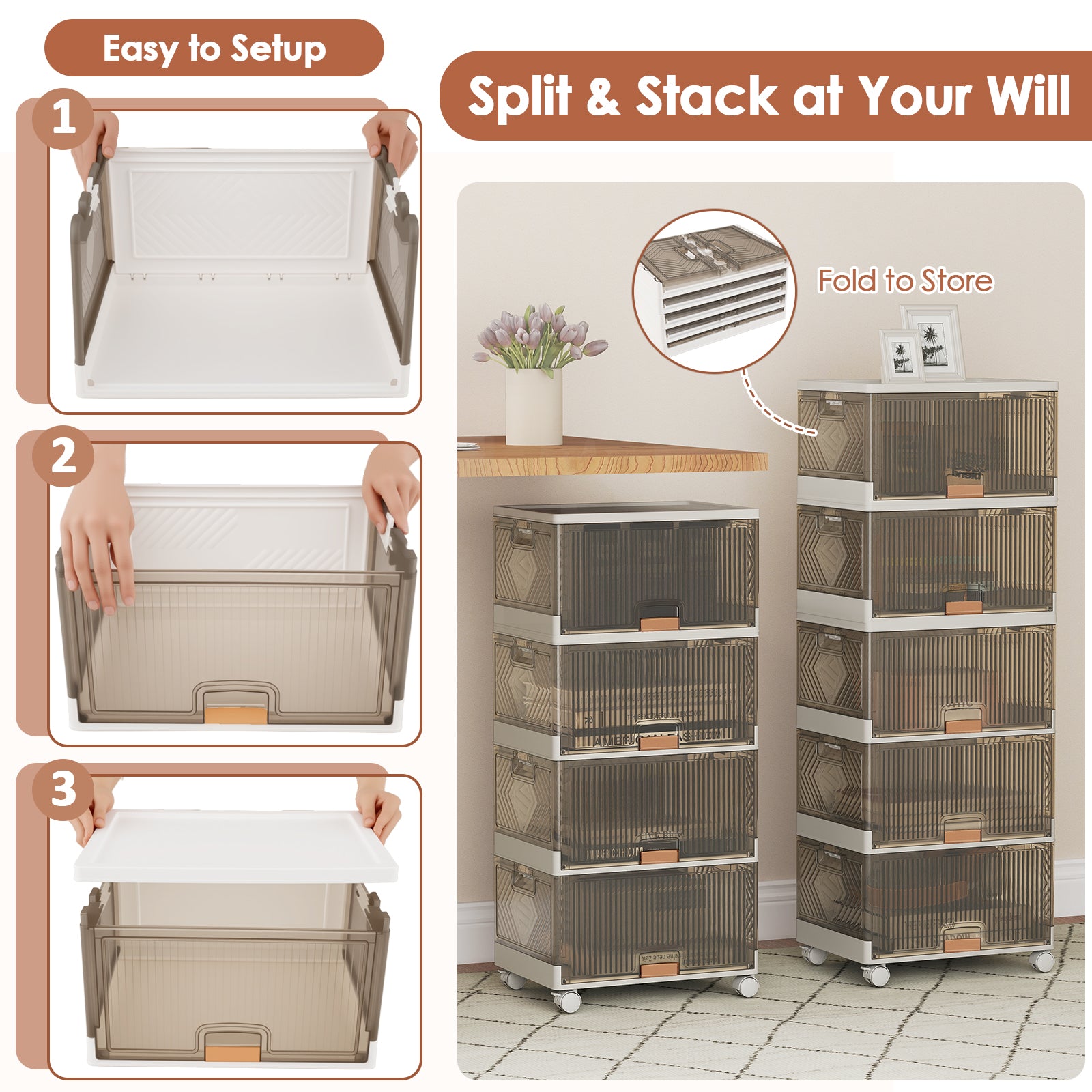 3/4/5/6-Cube Stackable Storage Bins with Detachable Wheels-5 Cube, White Shoe Racks & Storage Benches at Gallery Canada