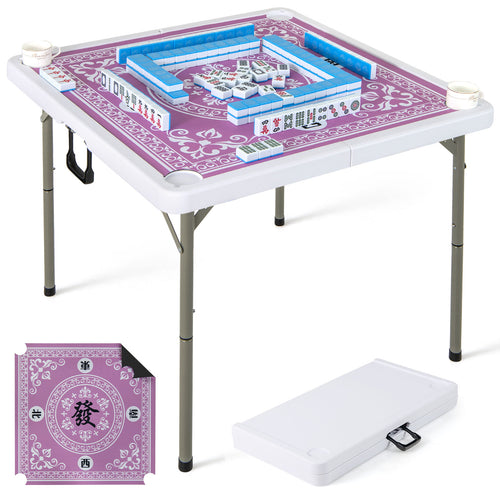 35 Inch 4 Player Folding Mahjong Table With Cup Holders, Pink