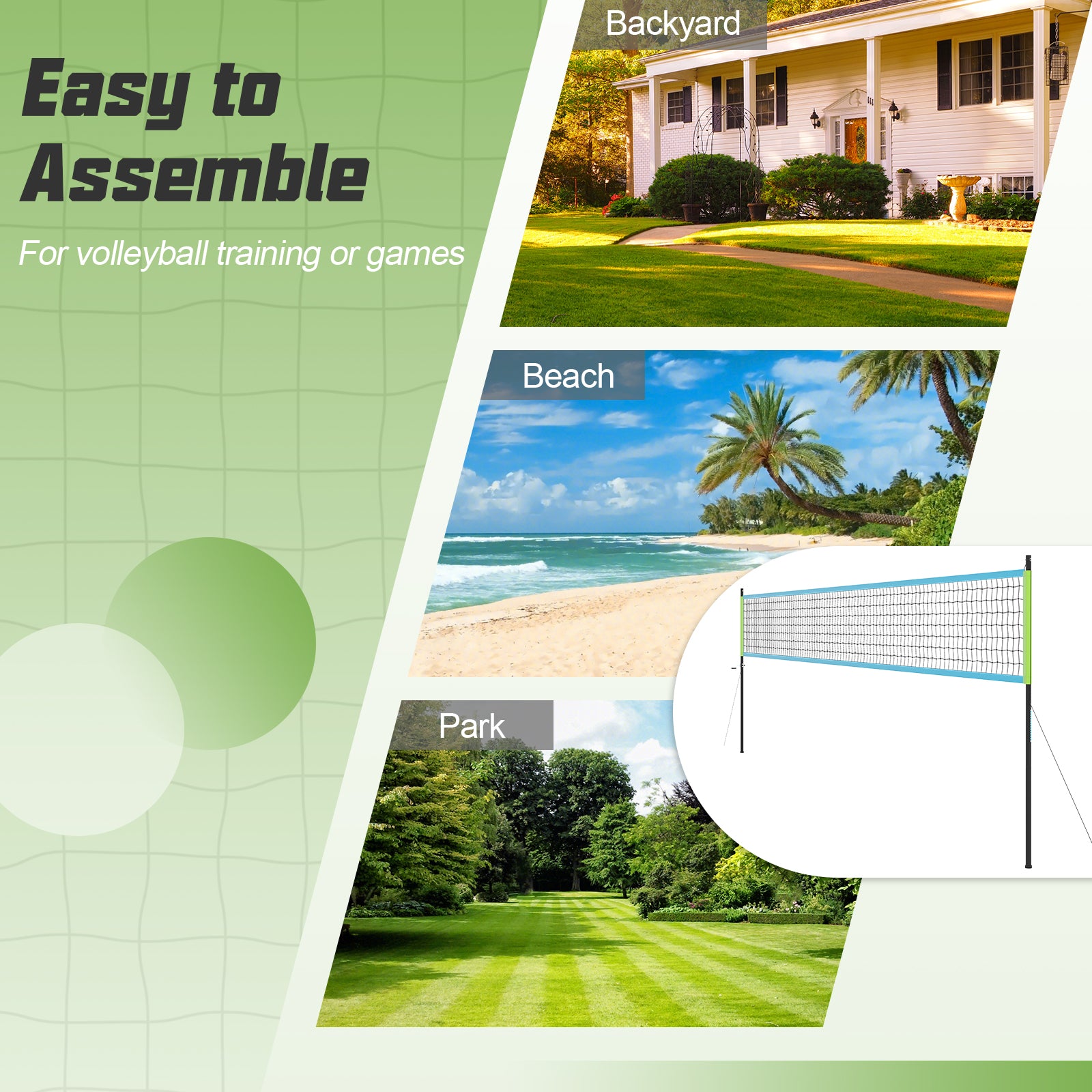 Portable Outdoor Volleyball Net Set Heavy-Duty Volleyball Net System, Green Sport Equipments at Gallery Canada