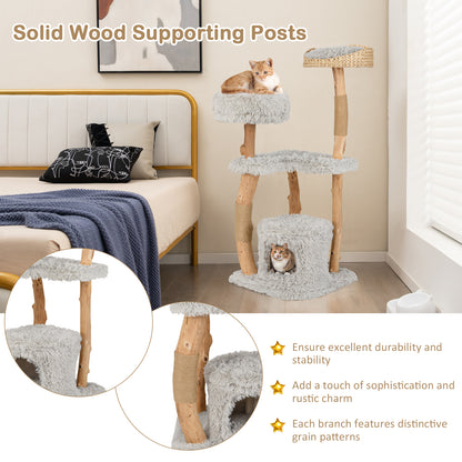 Solid Wood Cat Tower with Top Cattail Basket Cat Bed, Gray Cat Trees Condos & Scratchers at Gallery Canada