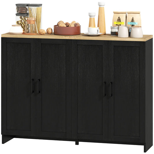 Modern Sideboard Buffet Cabinet, 4 Doors Adjustable Shelves, Black Storage Cabinets Black, Natural at Gallery Canada