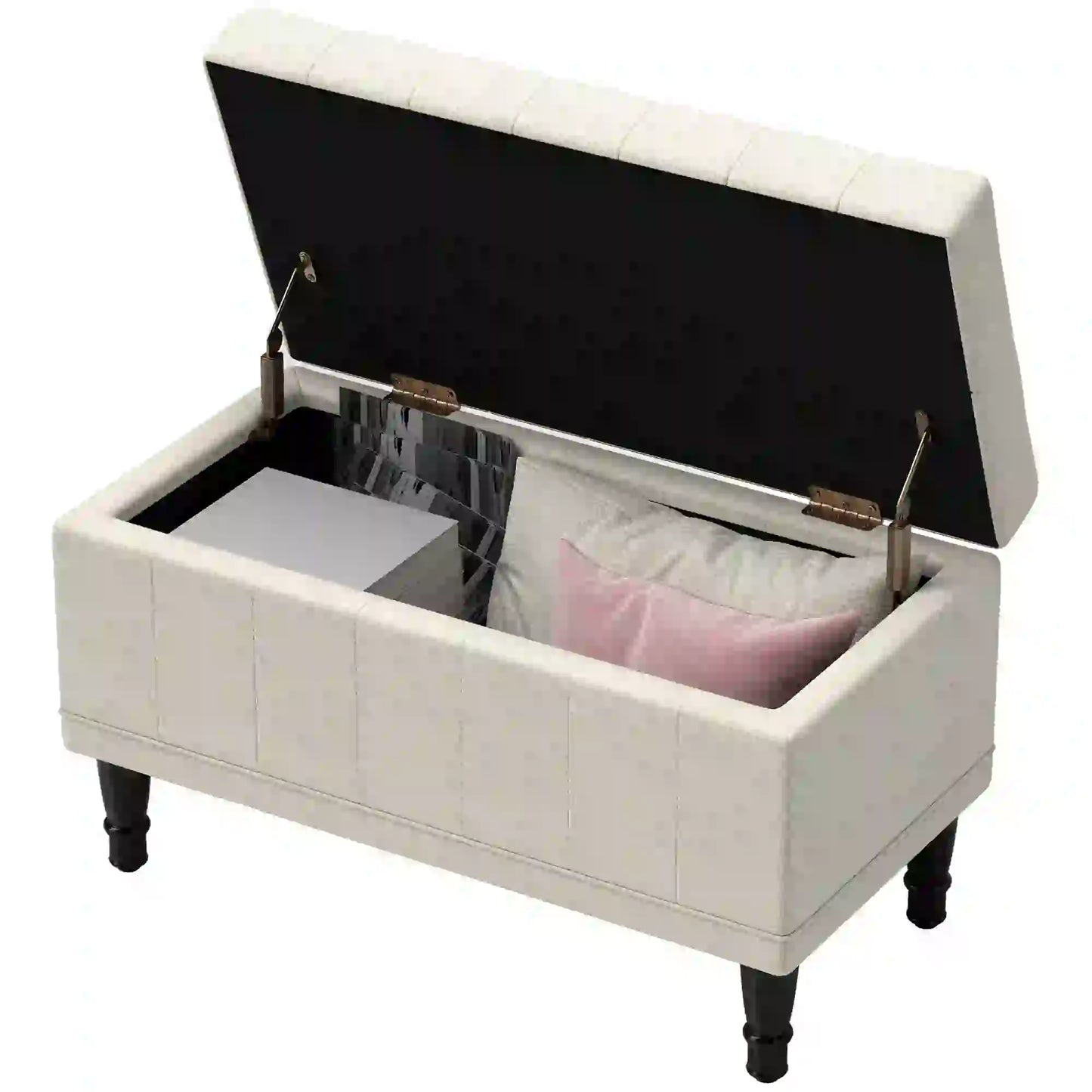 Linen Storage Ottoman, Button Tufted Bench for Bedroom, Beige Storage Ottomans & Benches Beige at Gallery Canada