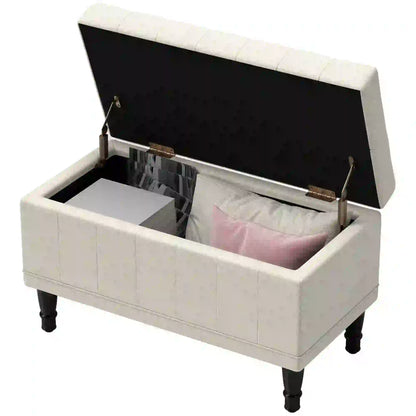 Linen Storage Ottoman, Button Tufted Bench for Bedroom, Beige Storage Ottomans & Benches Beige at Gallery Canada