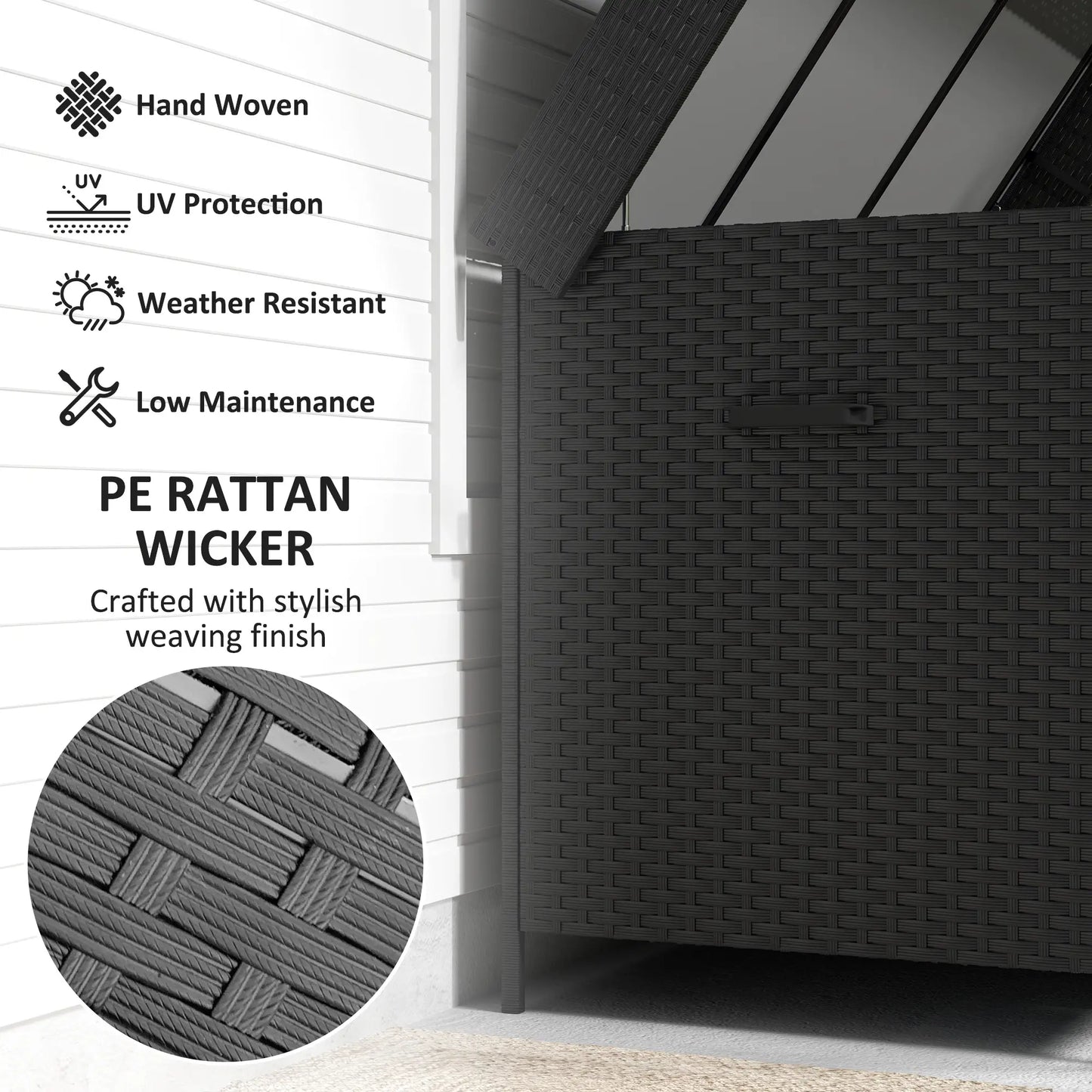 165 Gallon Deck Box, Wicker Outdoor Storage, Waterproof Liner, Black Patio Storage Boxes at Gallery Canada
