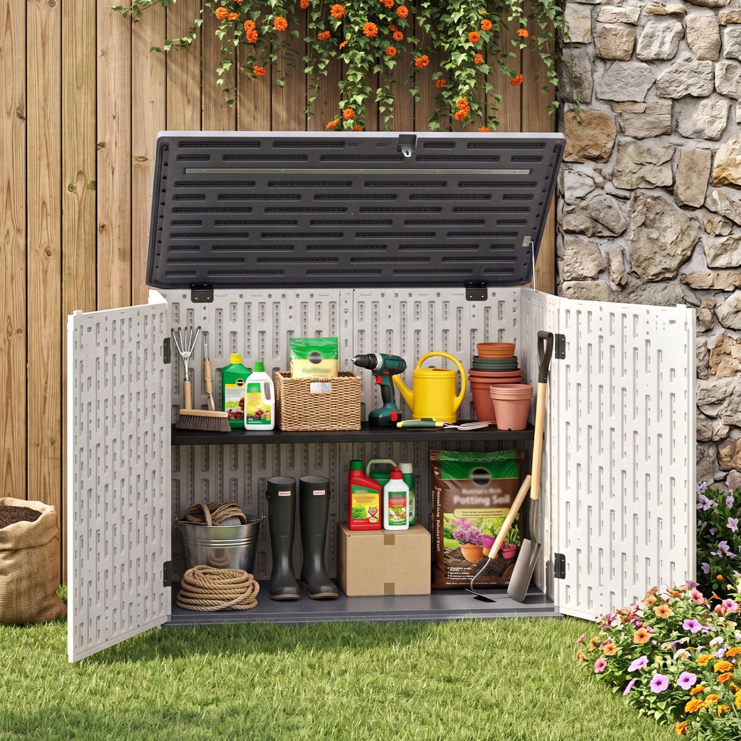 20 Cu.Ft Horizontal Resin Storage Shed With Adjustable Shelf, White Sheds & Outdoor Storage at Gallery Canada
