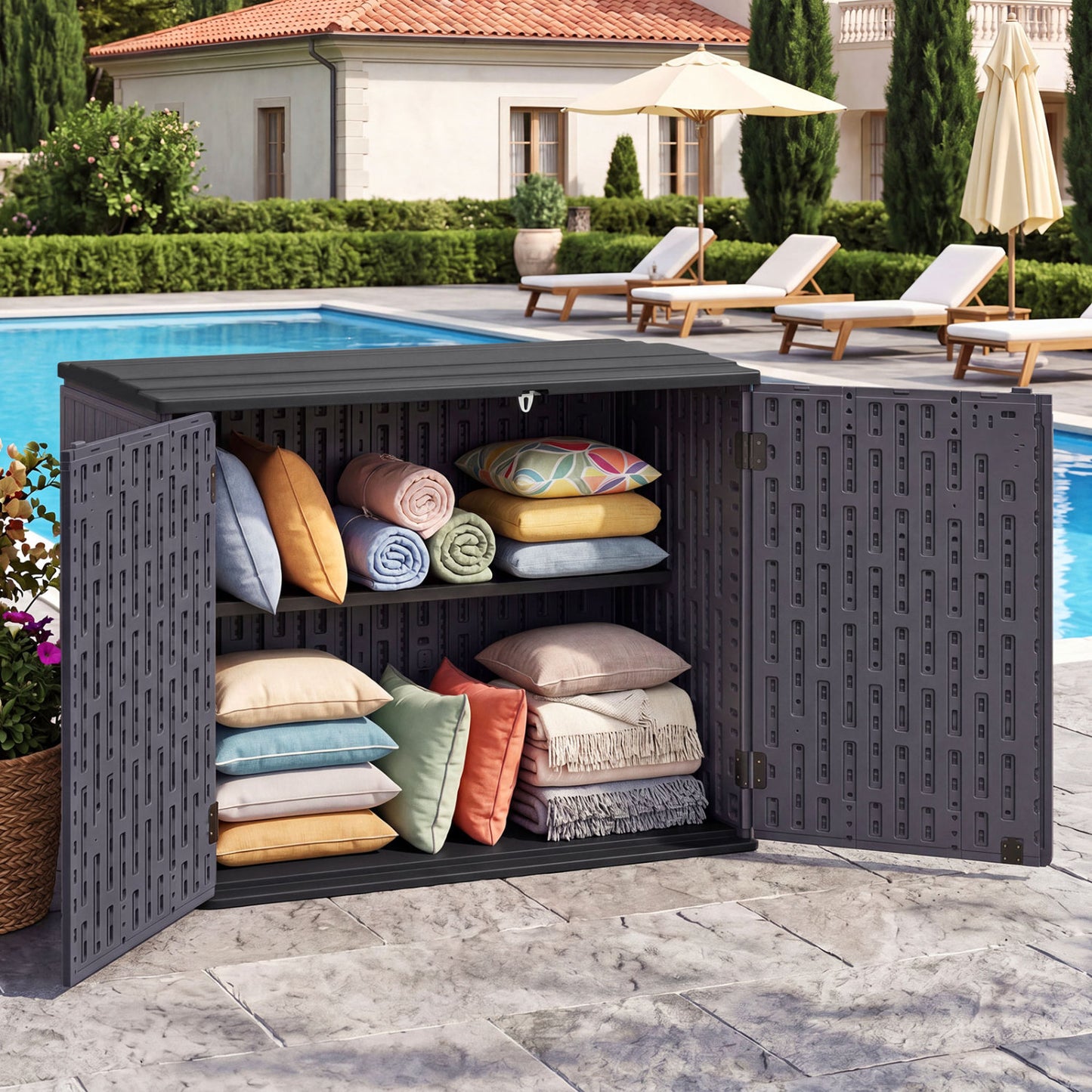 20 Cu.Ft Horizontal Resin Storage Shed with Adjustable Shelf, Brown