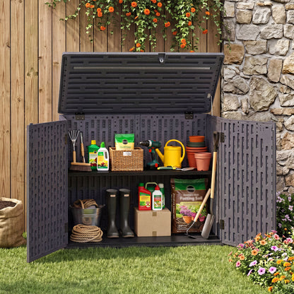 20 Cu.Ft Horizontal Resin Storage Shed with Adjustable Shelf, Brown