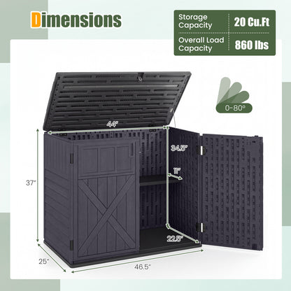 20 Cu.Ft Horizontal Resin Storage Shed with Adjustable Shelf, Brown