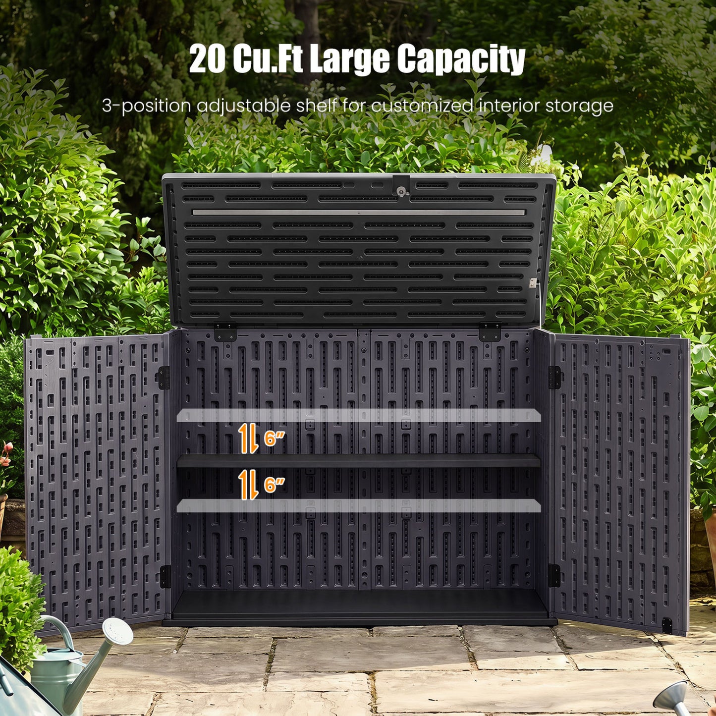 20 Cu.Ft Horizontal Resin Storage Shed with Adjustable Shelf, Brown