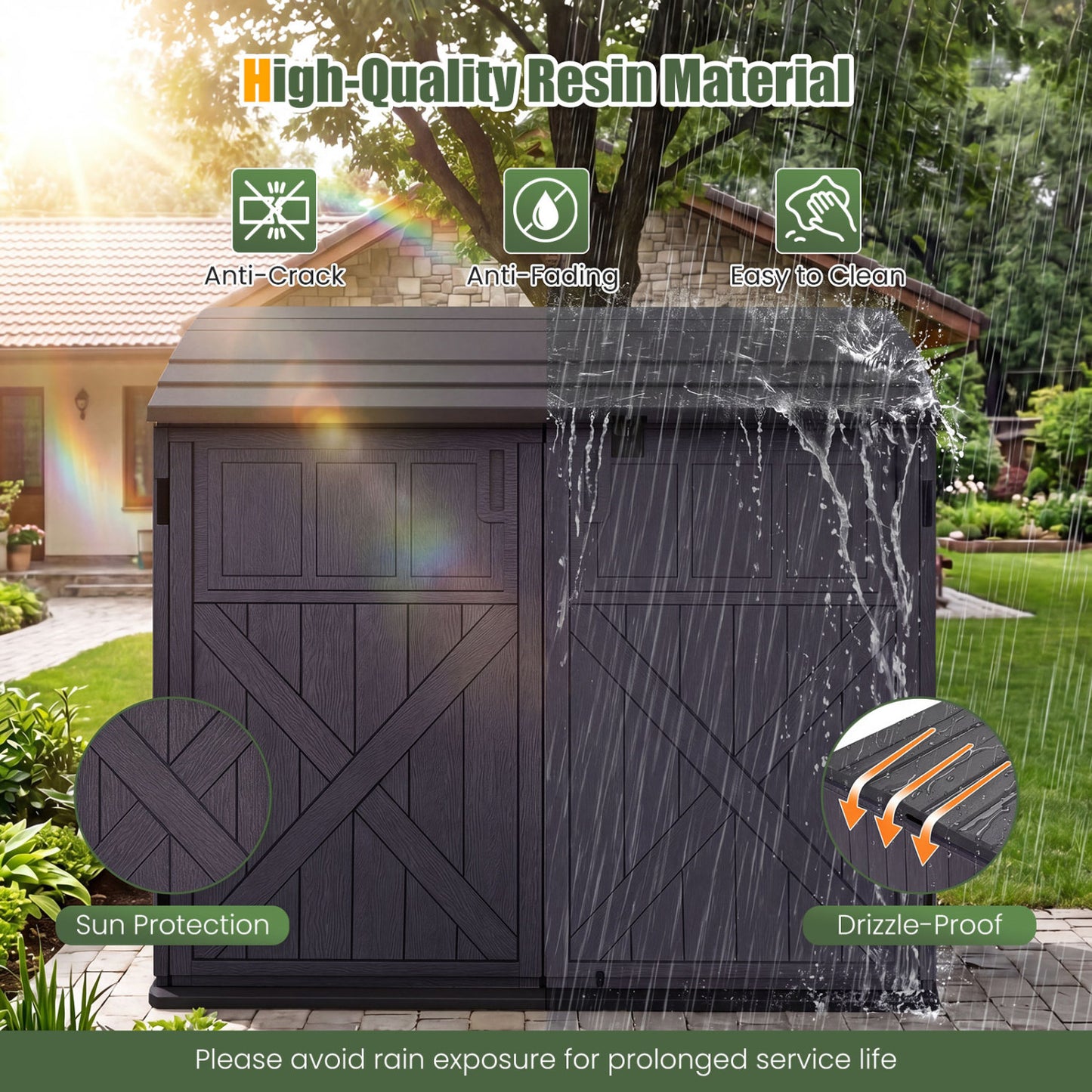 20 Cu.Ft Horizontal Resin Storage Shed with Adjustable Shelf, Brown