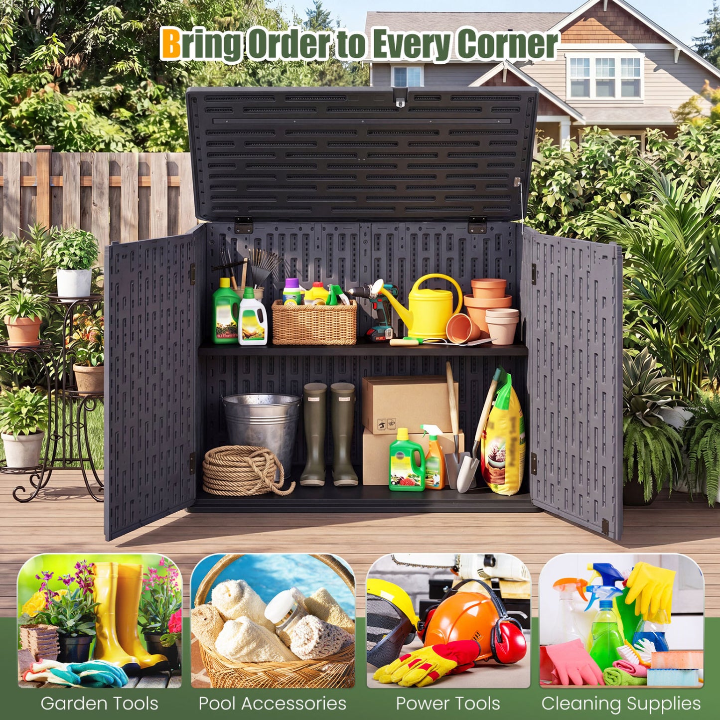 20 Cu.Ft Horizontal Resin Storage Shed with Adjustable Shelf, Brown