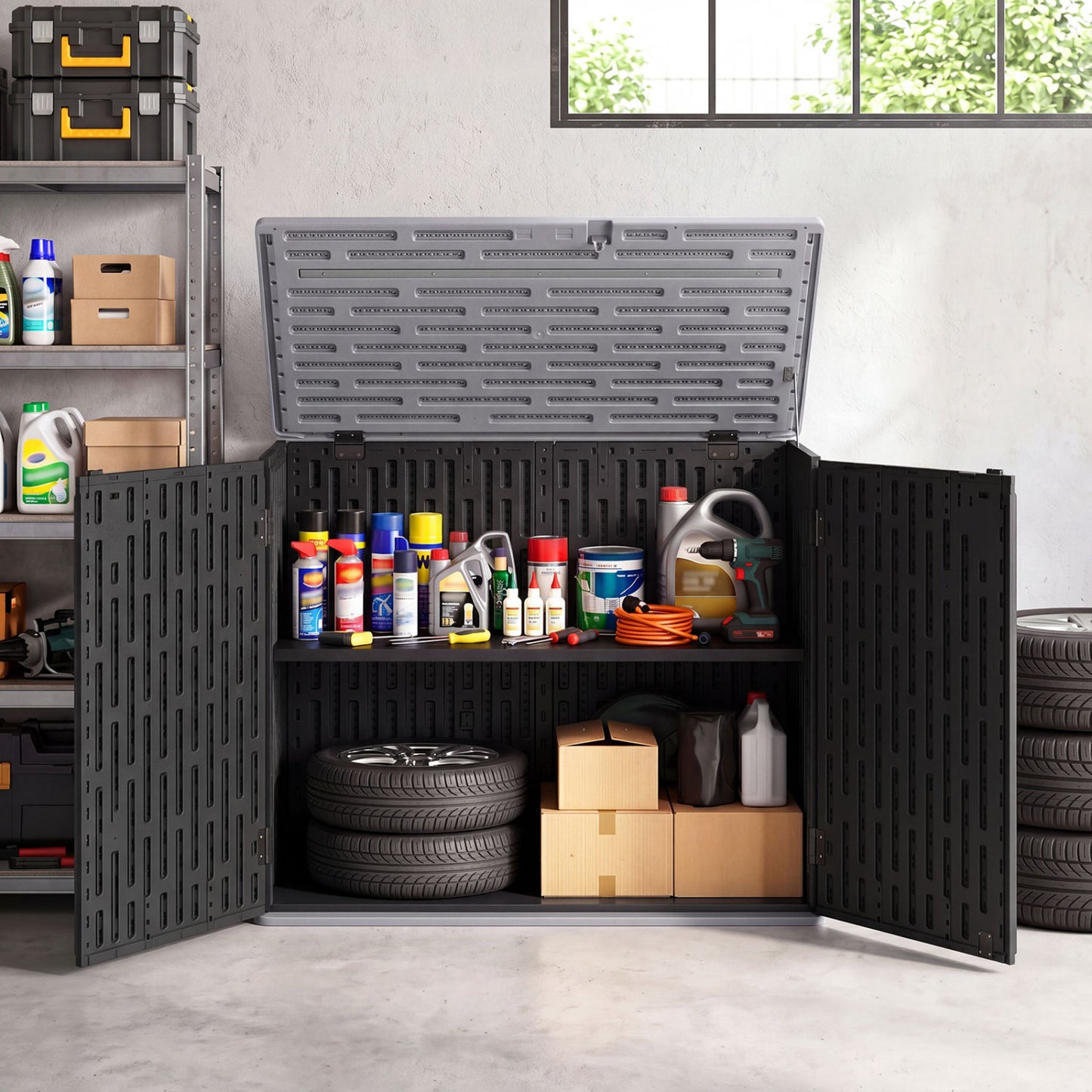 20 Cu.Ft Horizontal Resin Shed, Adjustable Shelf, Black