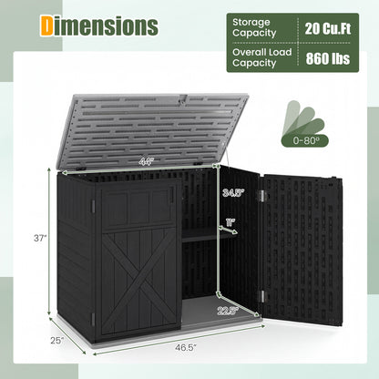 20 Cu.Ft Horizontal Resin Shed, Adjustable Shelf, Black
