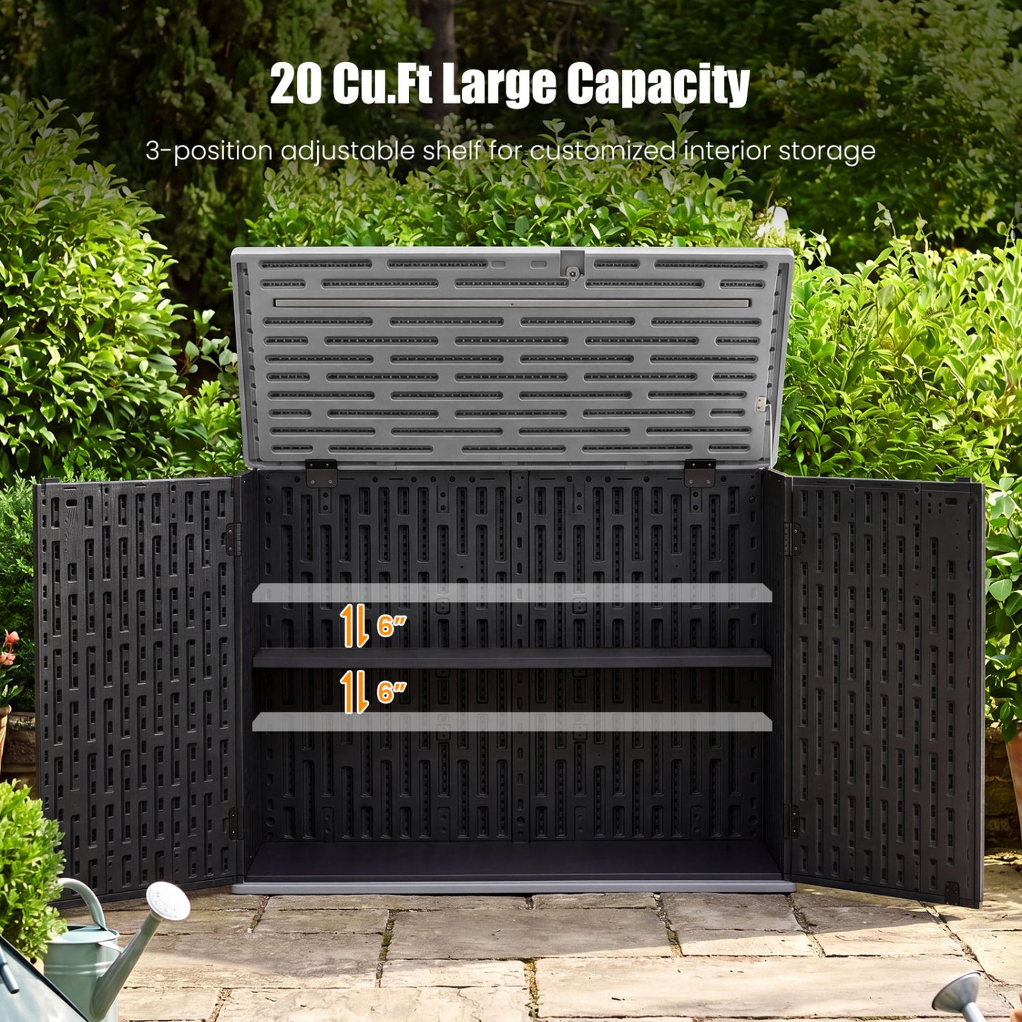 20 Cu.Ft Horizontal Resin Shed, Adjustable Shelf, Black