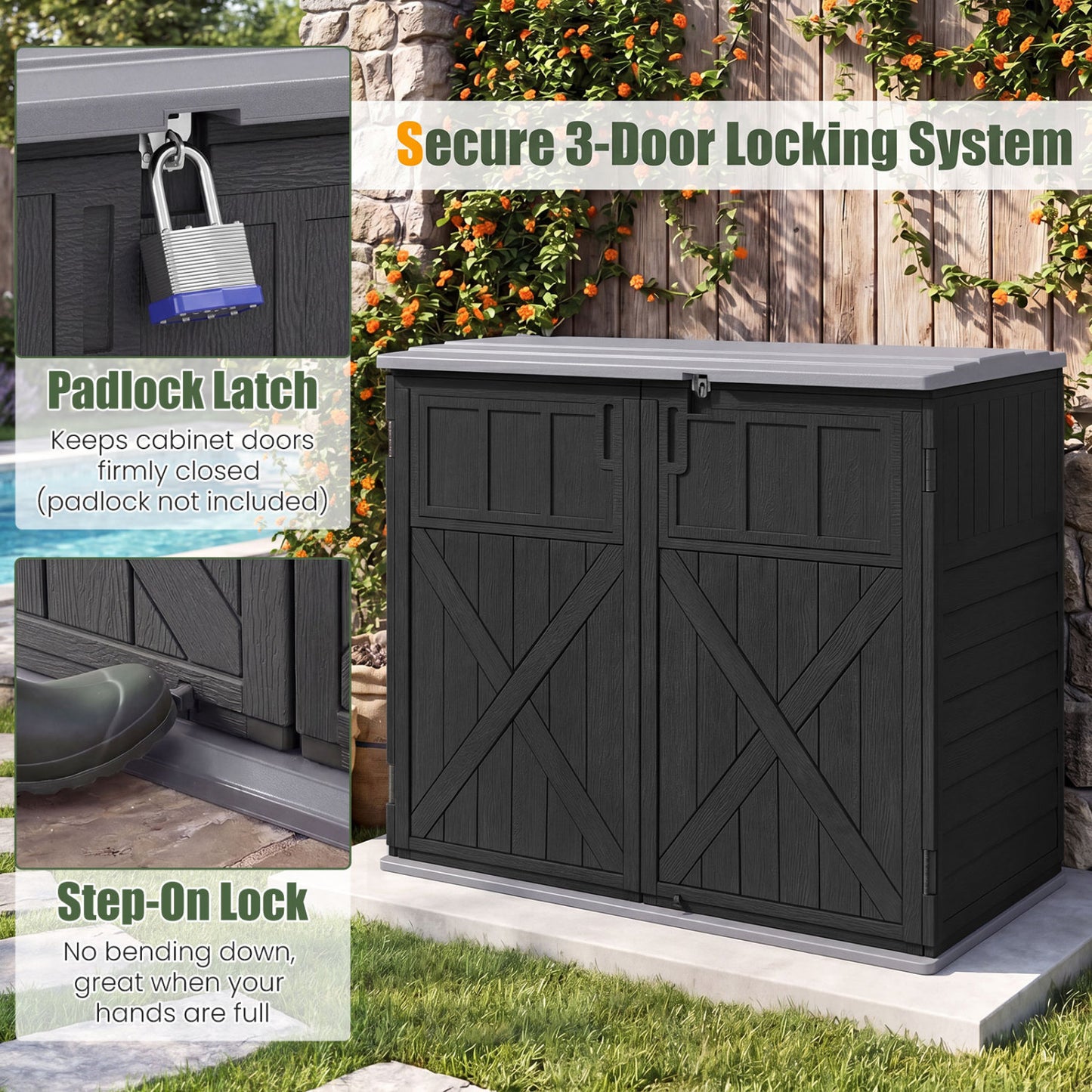 20 Cu.Ft Horizontal Resin Shed, Adjustable Shelf, Black
