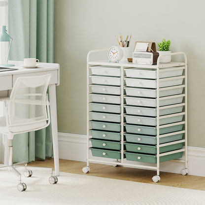20 Drawers Rolling Storage Cart, Light Green, Green File Cabinets at Gallery Canada