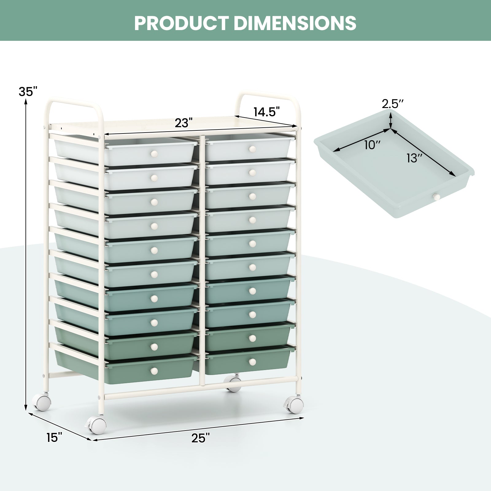 20 Drawers Rolling Storage Cart, Light Green, Green File Cabinets at Gallery Canada