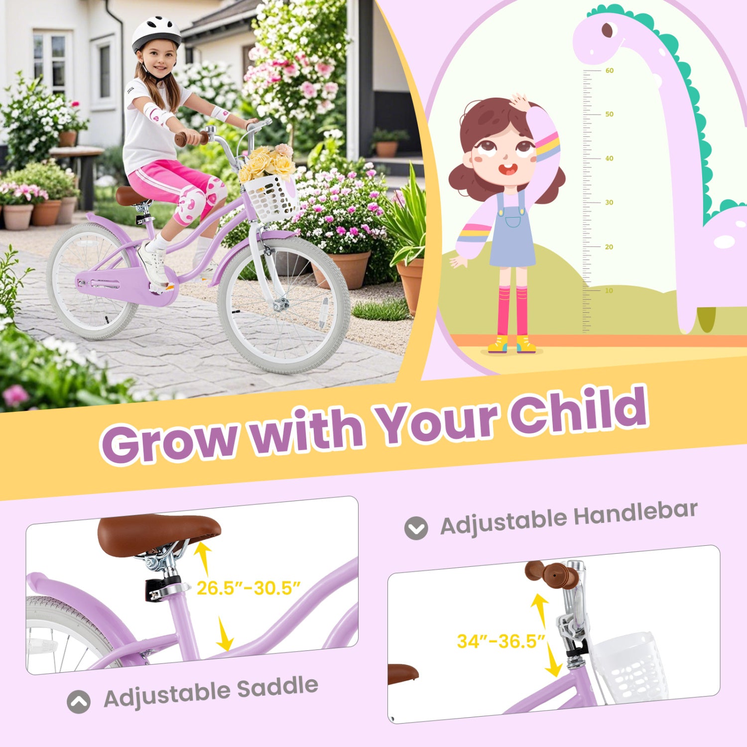 20 Inch Adjustable Kids Bike, 2 Brake System, Purple Kids Bike at Gallery Canada